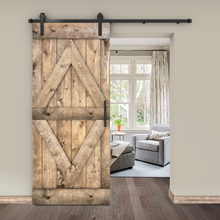 JM HOME Solid Knotty Pine Wood Interior Sliding Barn Wood Door With